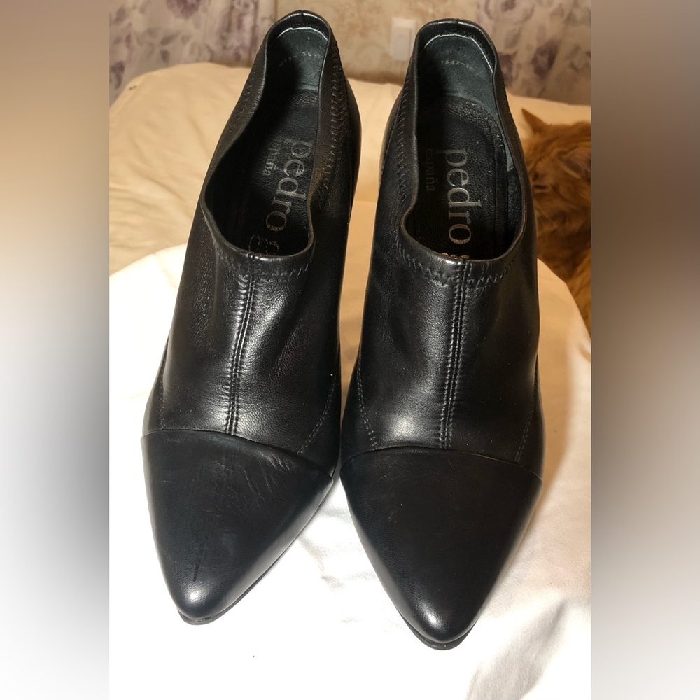 Pedro Garcia Black Leather Heeled Ankle Booties 38/8